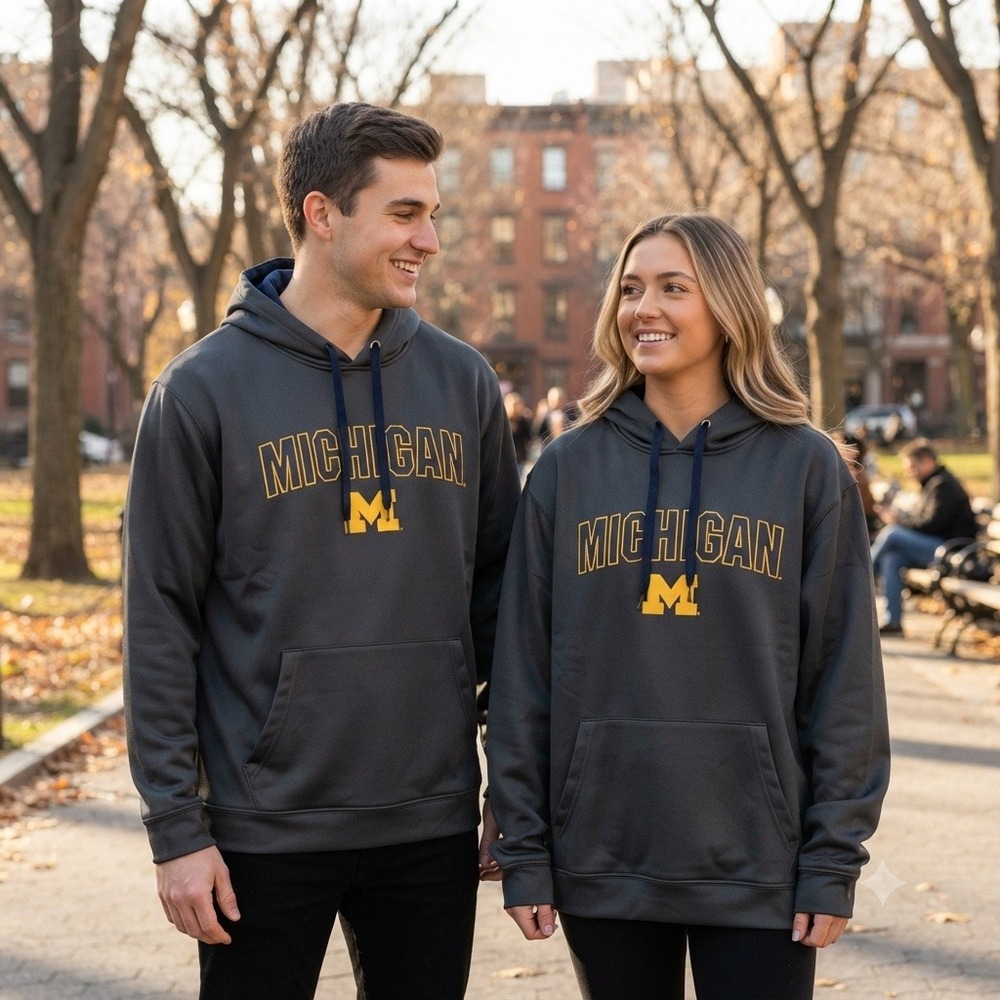 Colosseum Michigan Wolverines Hoodie Mens XXL Gray Go Blue Pullover Sweatshirt